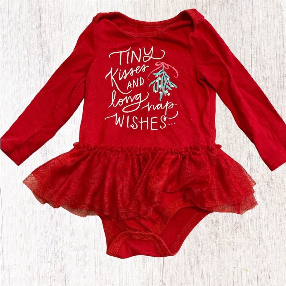 Cat & Jack Red Christmas Bodysuit w/ Tulle Skirt 1 Pc Outfit Holiday Gift